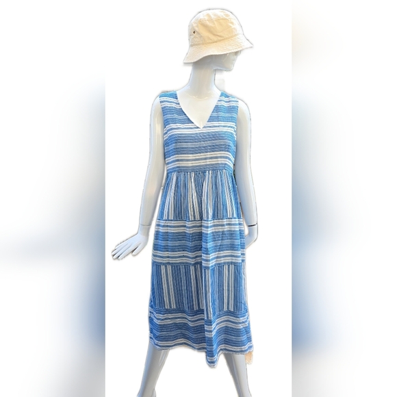 Megan Park Blue And White Striped Cotton Dress. Sleeveless Size 2 - Picture 3 of 15